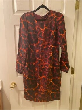RACHEL Rachel Roy Orange & Black Abstract Long Sleeve Dress